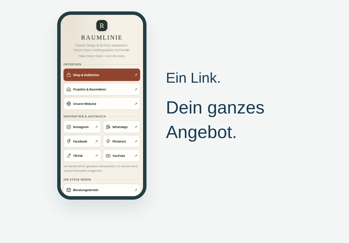 RAUMLINIE: übersichtliche Link-Sammlung auf dem Smartphone