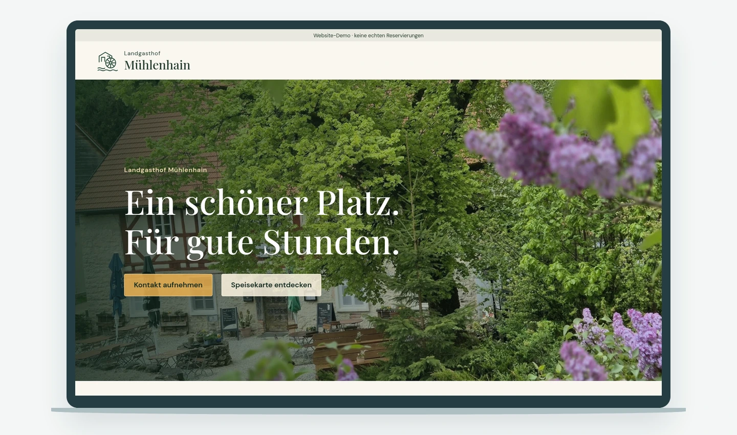 Landgasthof Mühlenhain: Gastronomie-Onepager mit Speisekarte und Kontakt
