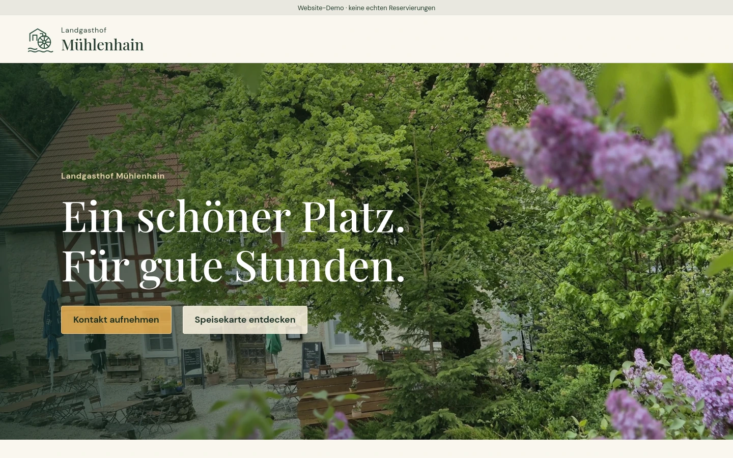 Landgasthof Mühlenhain – eigene Desktopansicht des Gastronomie-Onepagers